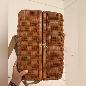 Elegant Tan Wicker Crossbody Bag